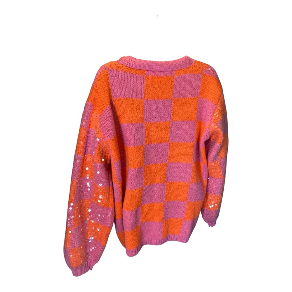 BIBI S Pink and Orange Checkered Sweater S - Picture 9 of 10